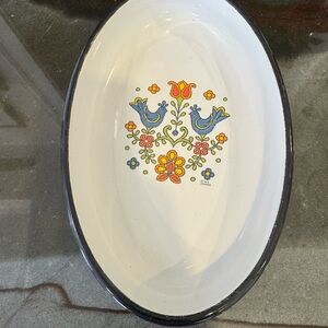 Rare Corningware Enamel Country Festival Blue Bird Oval Dish